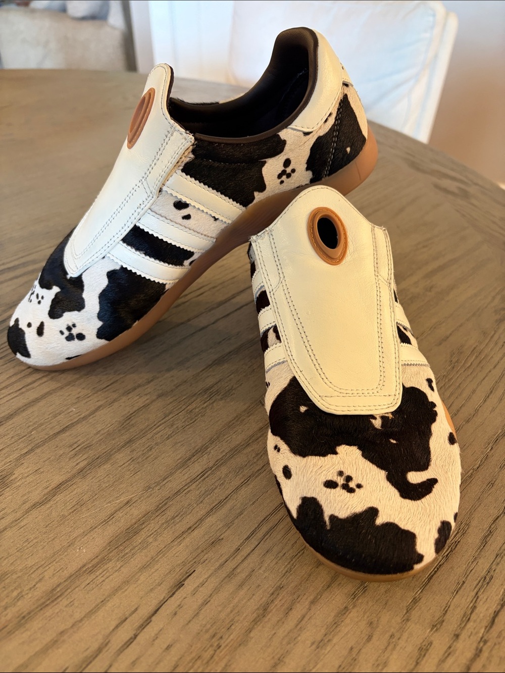 adidas White and Black Cow Print Slip-On Sneakers - Picture 2 of 4